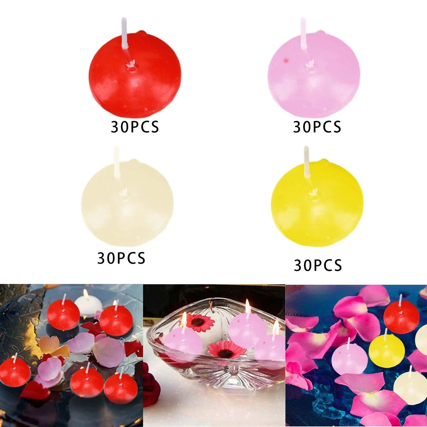 30 Pieces Unscented Floating Candles Tealights Candles Home Decoration for Celebration Valentines Halloween Christmas Bathtub