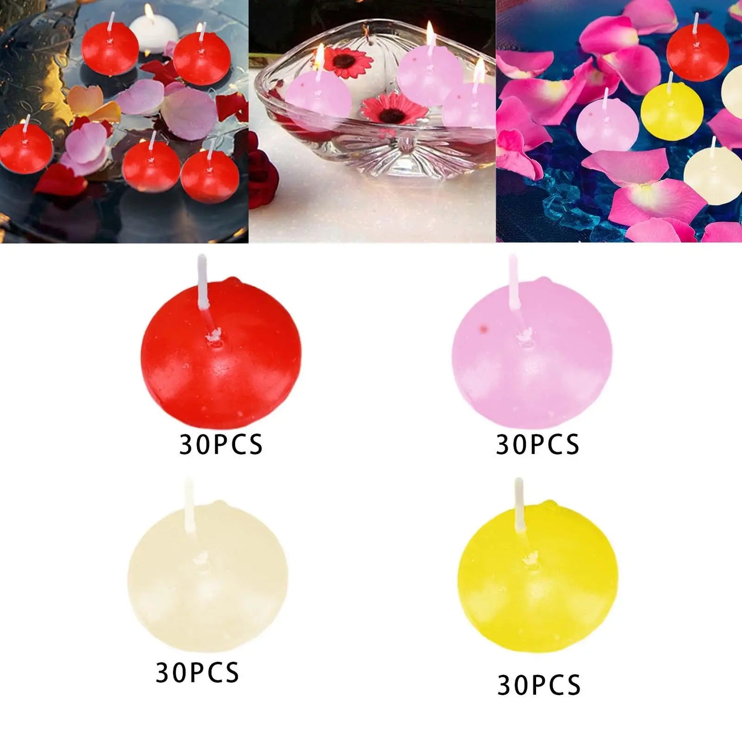 30 Pieces Unscented Floating Candles Tealights Candles Home Decoration for Celebration Valentines Halloween Christmas Bathtub